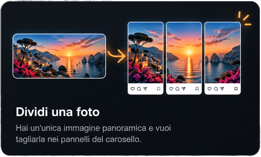 Dividi una foto: hai un'unica immagine panoramica e vuoi tagliarla nei pannelli del carosello.
